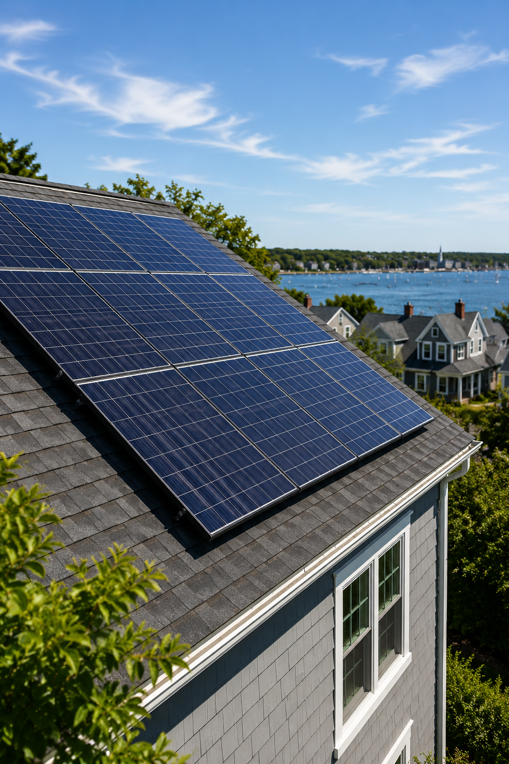 Solar panels on a Massachusetts rooftop
